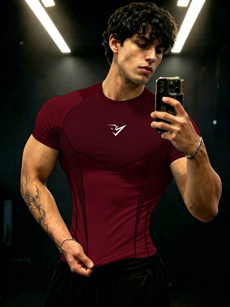 GymBeat 男士拼色修身百搭日常休閒運動T恤 - 彩色 - 查看 1