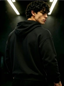 GymBeat Men's Bat Print Long Sleeve Pocket Drawstring Hooded Sweatshirt - Black - View 2