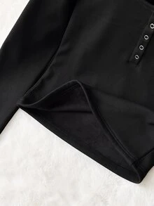 DAZY Women's Minimalist Button Half-Placket Long Sleeve T-Shirt For Daily Wear Fall - Black - View 3