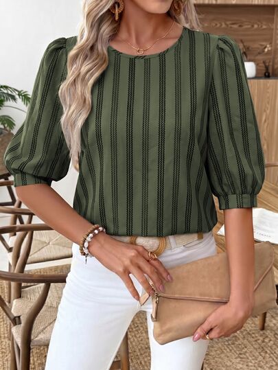 EMERY ROSE Blusa casual de verano para mujer con mangas de pétalo a rayas