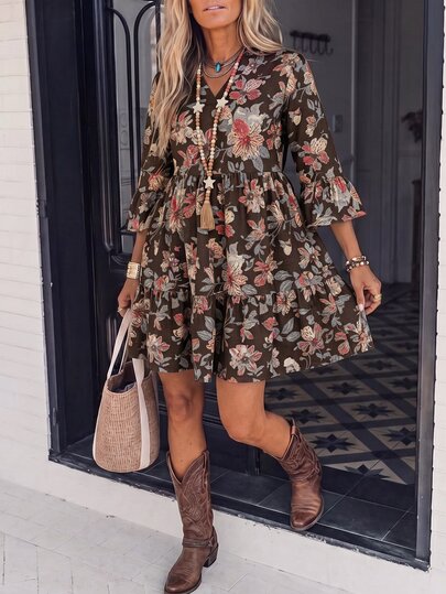 EMERY ROSE Robe de vacances à imprimé floral pour femme pour la plage