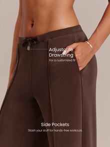 GLOWMODE Soft-Brushed Modal Find Your Glow Wide-Leg Pants With Front Seam & Adjustable Drawstring Waist Daily Casual Summer Wear - Brown - View 3