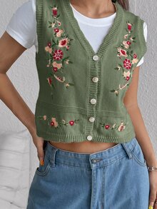 Rivivi 甜美休閒百搭花卉刺繡針織背心 - 彩色 - 查看 6