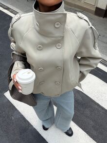 Muchica Women's Solid Color Stand Collar Casual Versatile Daily Commute Trench Coat Jacket Work Everyday Light Grey Autumn - Khaki - View 5