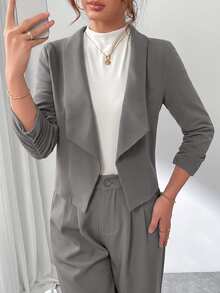 Firerie Shawl Neck Solid Black Blazer In Fall/Winter - Grey - View 4