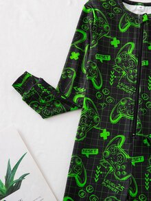 Boys' Game Console Neon Colorful Pattern Front Zipper Long Sleeve Long Jumpsuit Snug Fit Loungewear - Multicolor - View 7