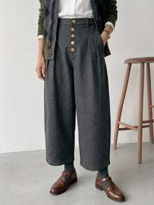 FRIFUL Women's Casual 1960s 1950s Versatile Button Pocket Pants Teachers' Day Brunch Office Grey Cold Weather Fall - Grey - View 2
