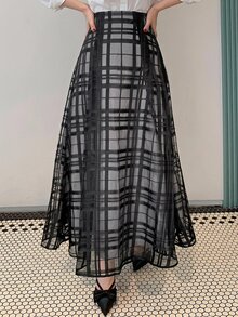 DAZY Women's Plaid Loose A-Line Casual Skirt Vacation - Black - View 2