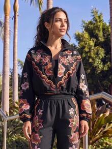 CAJUNI Women's Long Sleeve Zip-Up Floral Print Sports Jacket - Multicolor - View 4