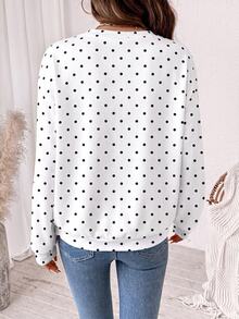 SHEIN LUNE 女款圓點印花圓領長袖休閒運動衫 - 白色 - 查看 2