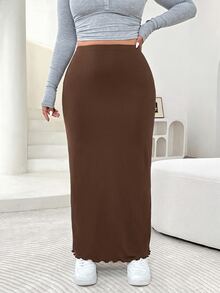 Solflare Plus Size Women's Solid Color Casual Versatile Daily Wear Skirt Fall - Brown - View 7