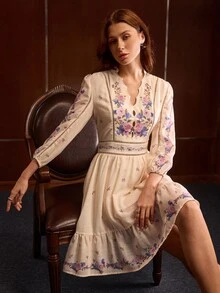 MOTF PREMIUM GAUN PENDEK BERMOTIF ELEGAN UNTUK WANITA - Aprikot - View 1