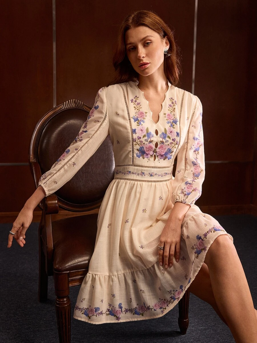 MOTF PREMIUM GAUN PENDEK BERMOTIF ELEGAN UNTUK WANITA - Aprikot - View 1