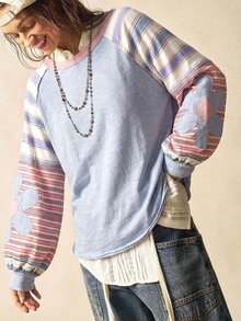 Bohemela 女款休閒針織拼色圓領寬鬆長袖衛衣，適合秋冬穿著 - 彩色 - 查看 4