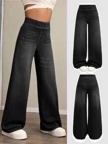 Kids Tween Girl High Waist Casual Versatile Daily Wear Denim Long Pants - Black - View 7