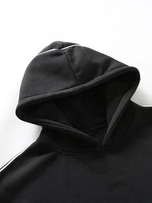 Manfinity Roghcode 男士拼色連帽衛衣與運動長褲休閒日常套裝 - 黑色 - 查看 6
