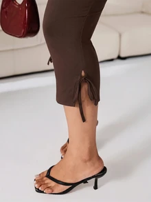 Solflare Chocolate Brown Plus Size Fitted Cropped Leggings - Chocolate Brown - View 6