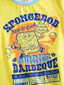 SpongeBob SquarePants | SHEIN 小男孩卡通印花短袖上衣與休閒短褲家居服套裝 - 黃色 - 查看 5