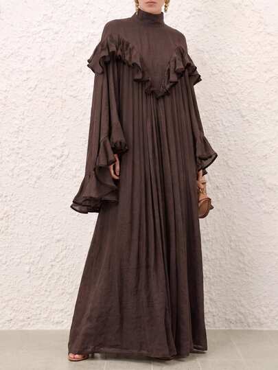 Vesra Vestido largo elegante de unicolor con volantes en el bajo para mujer
