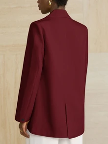 Aveloria Modichic Women's Business Style Solid Color Double-Breasted Blazer Jacket For Commuting, Autumn  - Red - View 2
