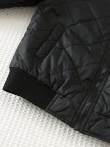 Cozy Pixies 小男孩冬季菱格紋黑色填充外套 經典刺繡棒球風舒適外套 - 黑色 - 查看 5