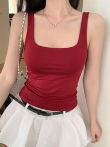 DAZY 女款夏季純色露背性感背心 - 紅色 - 查看 5