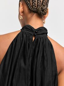 Maija Women's Solid Color Pleated Fashion Elegant Halter Top Party Cocktail Night Out Black Summer - Black - View 7