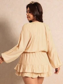 Elaquor Plus Size Casual Commute Striped Tie-Front Romper Fall - Yellow - View 2
