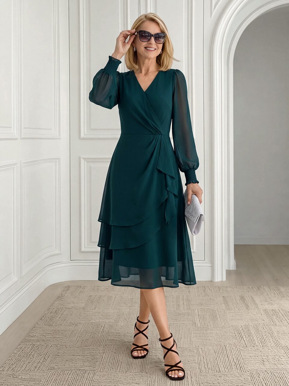 Elegant Solid Color Dress For Middle-Aged And Elderly Women
