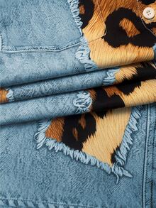 Franclia Women's Leopard Print Patchwork Denim Effect Print Shirt - Multicolor - View 7