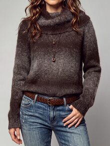 SHEIN Autumn/Winter Fashion Tie-Dye High Neck Long Sleeve Sweater - Coffee Brown - View 3