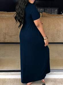 Trelyra Plus Size Women Solid Color Casual Party & Travel Dress - Navy Blue - View 2