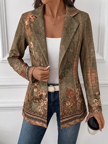 SHEIN Clasi 女款夏季提花長袖西裝外套，適合通勤與休閒穿著 - 彩色 - 查看 6