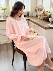 Snug Reverie Standard Size Fashion Women's Long Loungewear Dress - Pink - View 5