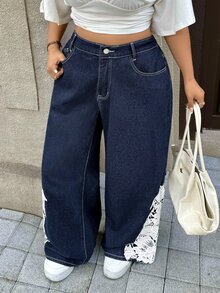 Rivivi Plus Size Women Non-Stretch Denim Straight Leg Pants, Cowboy Outfits For Women - Dark Wash - View 4