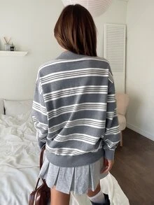 K-Vae Women's Casual Colorblock Striped Sweater, Autumn/Winter - Grey - View 2