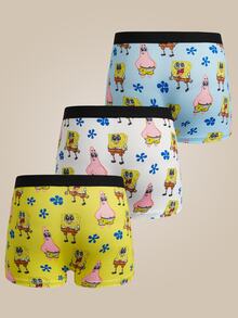 SpongeBob SquarePants | SHEIN Tween Boy Cartoon Print Elastic Waist Boxer Briefs - Blue and White - View 2