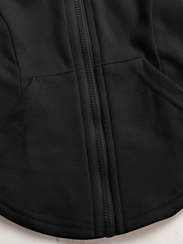 Young Girl Young Girl Kids Fashion Casual Knit Solid Color Hooded Jacket Set - Black - View 5