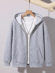 SHEIN 青少年男孩百搭拉鍊連帽衛衣，附口袋，適合日常穿著 - 彩色 - 查看 6