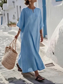 Vaclyn Women's Fashion Casual Vacation Dress - Baby Blue - View 3