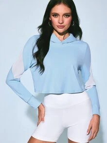 Sovereign Charm Women's Colorblock Casual Daily Hooded Sweatshirt - Baby Blue - View 2
