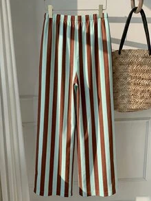 SHEIN EZwear 女款休閒綁帶腰直筒長褲，適合夏季 - 彩色 - 查看 2