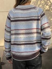 Livesso Women's Autumn/Winter Casual Colorblock Striped Sweater - Grey - View 2