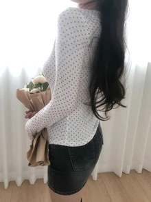 DAZY 女款韓式波點優雅女孩長袖蝴蝶結襯衫 - 白色 - 查看 2