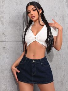 Jeanoix 女款夏季休閒牛仔裙 - 藏蓝色 - 查看 5