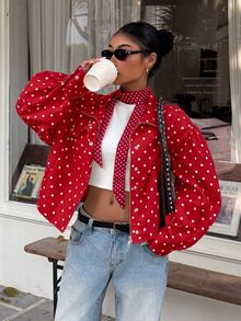 Muchica Spring/Summer Polka Dot Casual Versatile Commute Date Plus Size Jacket - Red - View 5