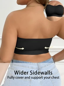 SHEIN Plus Size Bandeau Side-Closure Bra, 1pc - Black - View 2