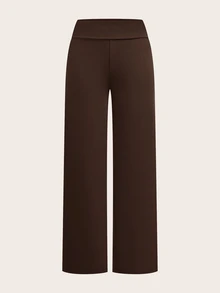 SHEIN EZwear 2件組女款休閒極簡高腰摺疊寬腿直筒長褲，適合夏季 - 彩色 - 查看 5