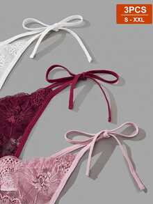 SHEIN 3件組女士蕾絲丁字褲內褲套裝 - 彩色 - 查看 4