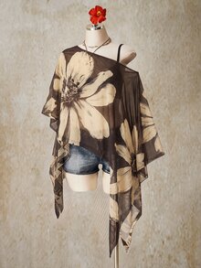 SHEIN ICON 休閒花卉印花大尺碼女款網紗上衣，適合夏季 - 彩色 - 查看 3
